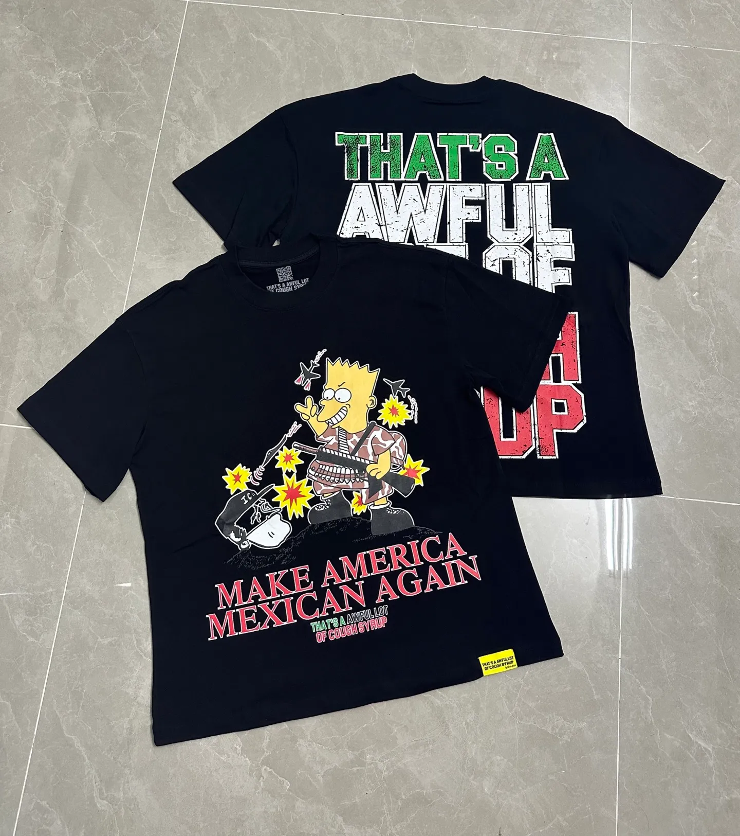 #active Black | THAT'S A AWFUL LOT OF COUGH SYRUP In Stock Real shot American simple trendy brand loose casual T-shirt Fabric (fabric): 32 counts Weight combed double yarn pure cotton Sizes (size): S-M L X L Color (colour): Active Black